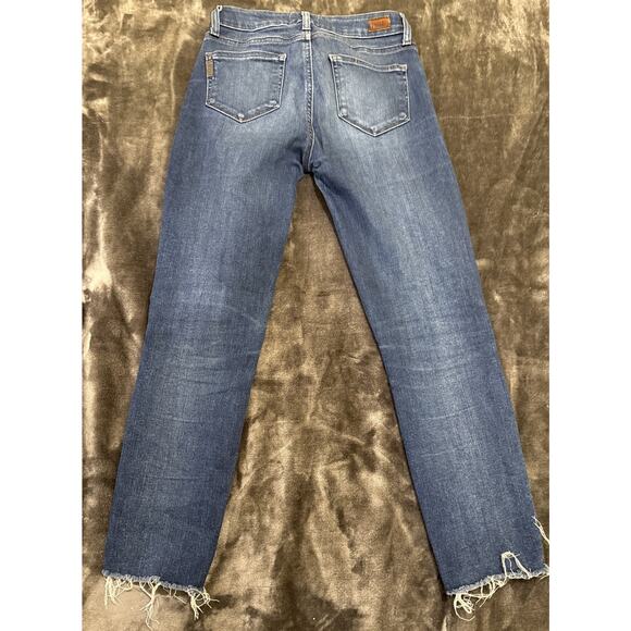 Paige Denim-Womens Kylie Crop-Denim Dark Wash Distressed Hem Jeans-Size W25 - Picture 11 of 16